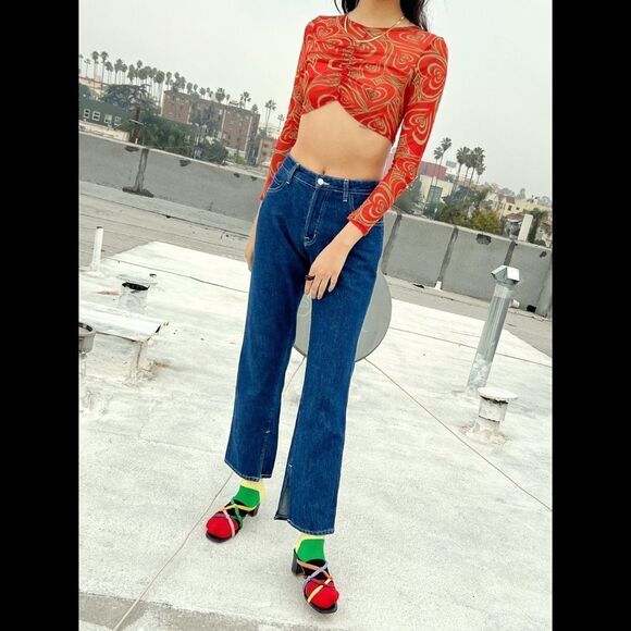 NEW Lisa Says Gah Elenor Ruched Centre Wild Hearts Long Sleeve Mesh Crop Top - Picture 4 of 10